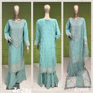 Elegant Green Embroidered Dress Set
